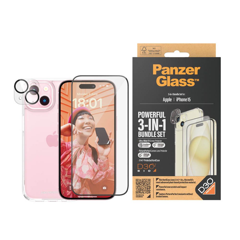 PanzerGlass 3 in 1 Schutz Set fur Apple iPhone 15 buroplus