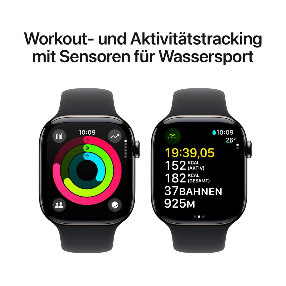 Apple Watch Series 10 46 mm Titan GPS Cellular Sportarmband M L schwarz